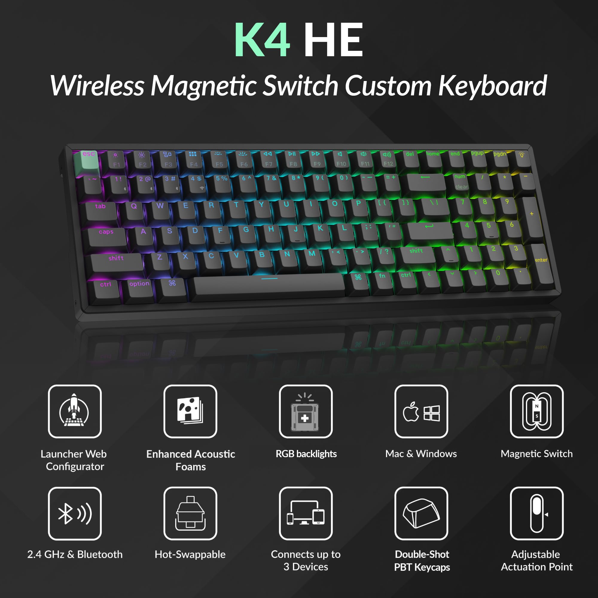 Amazon.com: Keychron K4 HE 96% Wireless RGB Hall Effect
